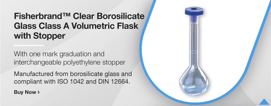 Fisherbrand™ Clear Borosilicate Glass Class A Volumetric Flask with Stopper Fisherbrand™ Clear Borosilicate Glass Class A Volumetric Flask with Stopper