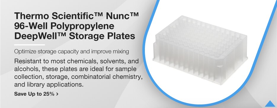 Thermo Scientific™ Nunc™ 96-Well Polypropylene DeepWell™ Storage Plates Thermo Scientific™ Nunc™ 96-Well Polypropylene DeepWell™ Storage Plates